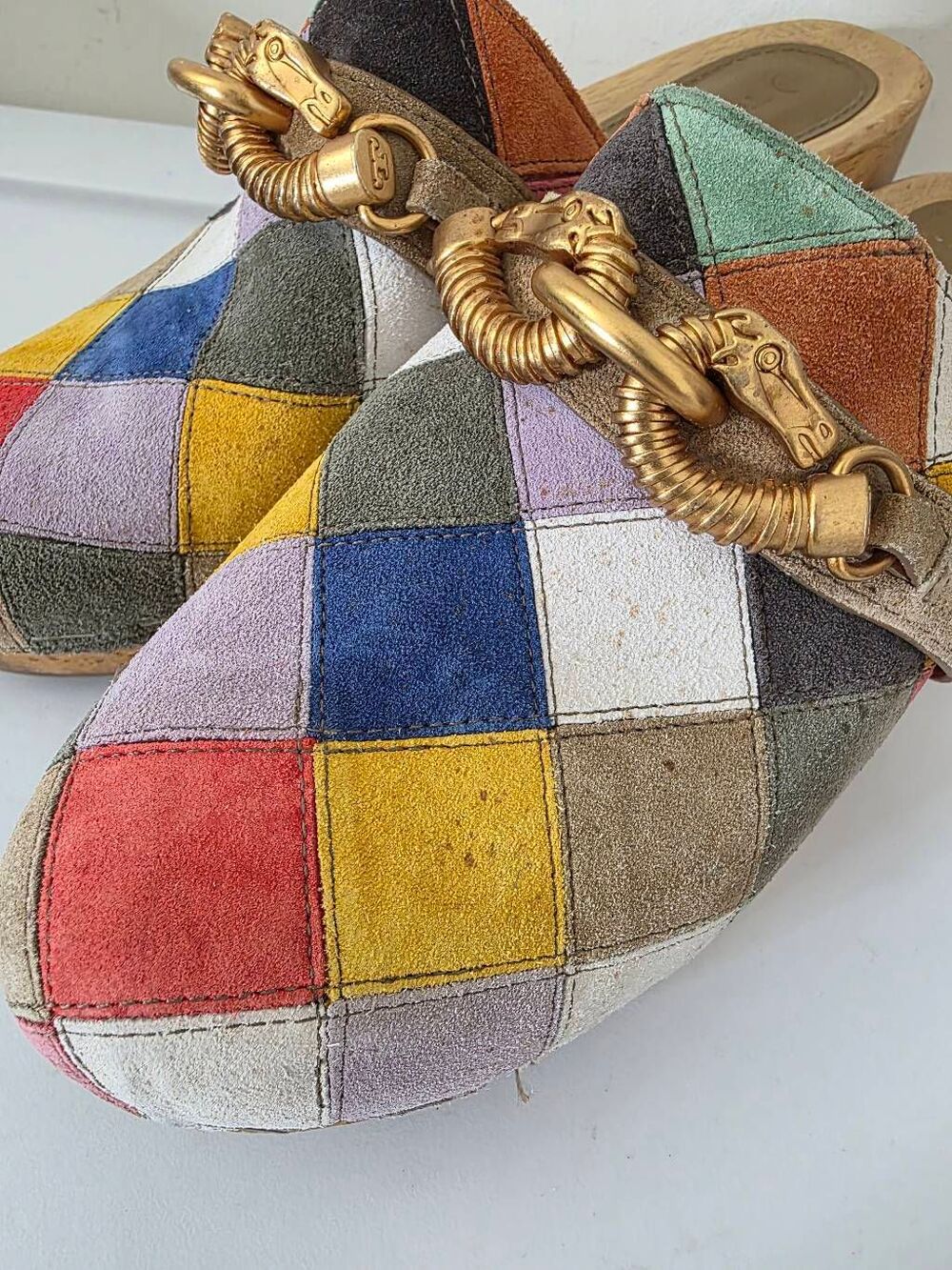 Tory Burch Suede Colorblock Pattern Mules 8.5 $300 - Picture 4 of 12